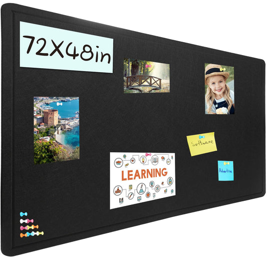 Large Bulletin Board - 72 X 48 inches Cork Board with 30 Pushpin, 6' x 4' Felt Cork Board Notice Pin Board, Self-Adhesive Vision Board Mood Board Foldable Photo Board for Wall (Black)
