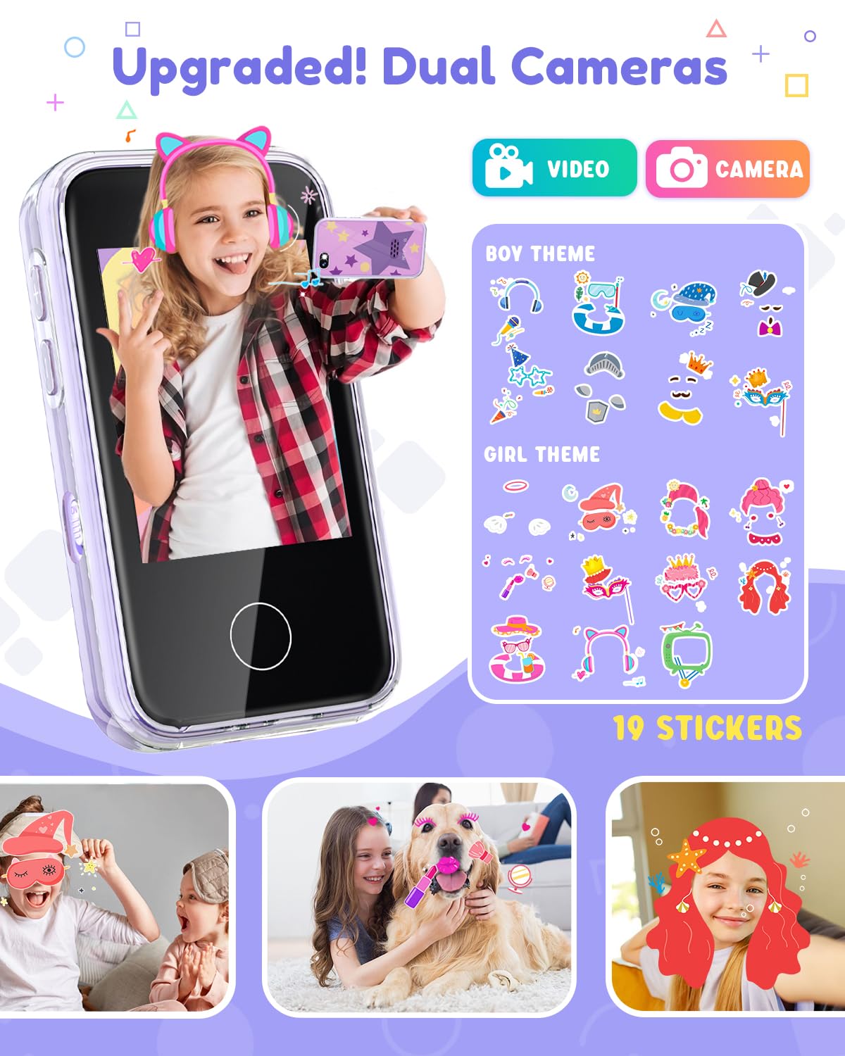 JOYJAM Phone for Kids Age 3-8,Kids Smart Phone for Girls Christmas Birthday Gifts,Toy Phone with Dual Camera Music Player Puzzle Games,Touchscreen Phone Learning Toy for 3 4 5 6 7 8 Year Old Girls