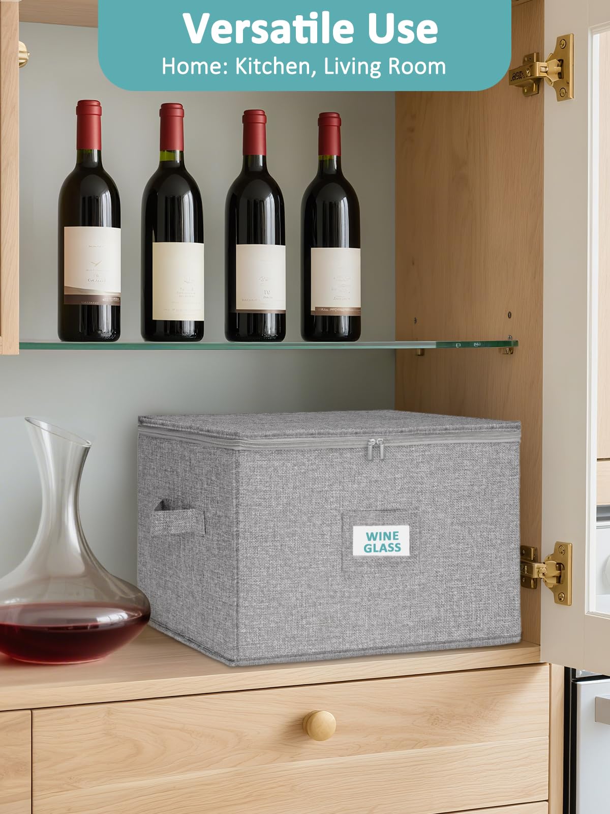 Cirhy Wine Glass Storage Box Hard Shell, Stemware Storage Containers for Moving, Holds 24 Crystal Glasses & Flutes, Stackable Glassware Chest with Dividers, Grey (2-Pack)
