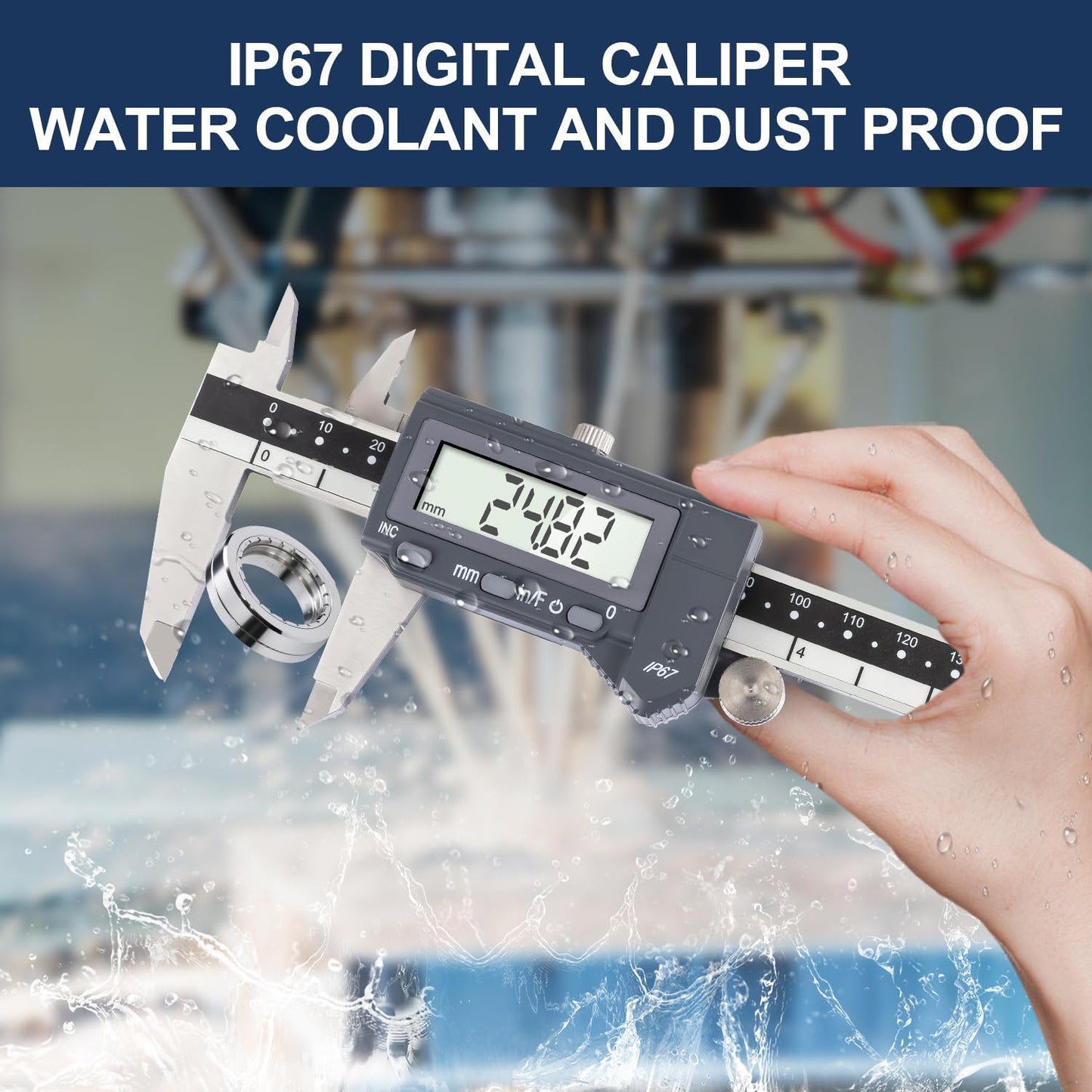 PEC Tools 6 Inch/150mm High Precision Absolute Digital Caliper & Made in US 6 Inch 16R Rule (32nds,64ths,50ths,100ths), IP67 Waterproof & Oil-Resistant, Inch/MM/Fraction Modes
