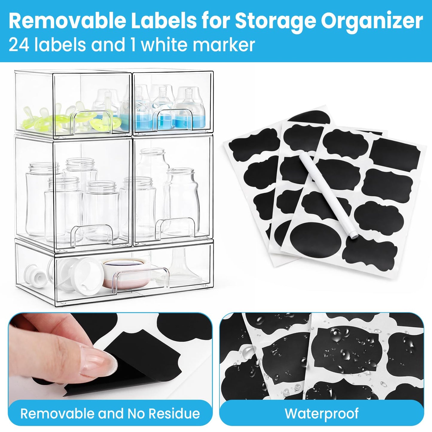 Bottle Storage Organizer Baby, Clear Stackable Storage Drawers Set for Baby Bottle, Beauty Supplies Storage, Ideal for Countertop, Vanity, Bathroom, Cabinet, Pantry Organization, 15.4" H, 5 Pack