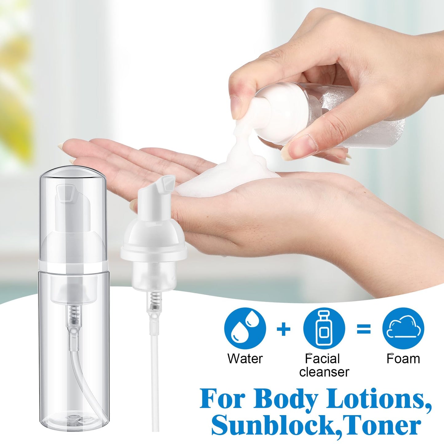 Dandat 120 Pcs Empty Foam Pump Bottles Bulk 2oz/60ml Mini Plastic Refillable Soap Dispenser Bottles for Shampoo Lotion Lash Cleanser Foaming Travel Cleaning Cosmetic