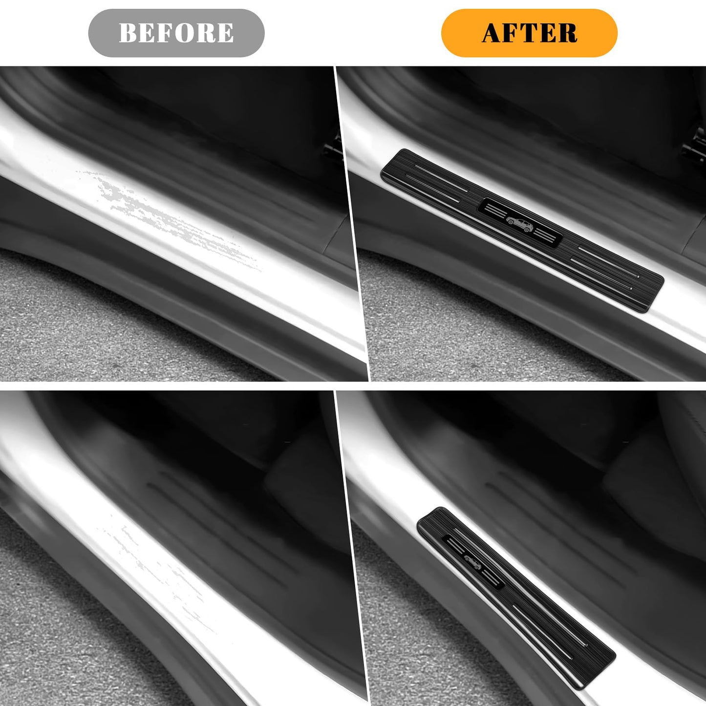 PeakPurit 4PCS Car Door Edge Guards Door Sill Protector for Jeep 2017-2026 Compass Accessories Black Brushed Stainless Steel Material Car Door Threshold Protection