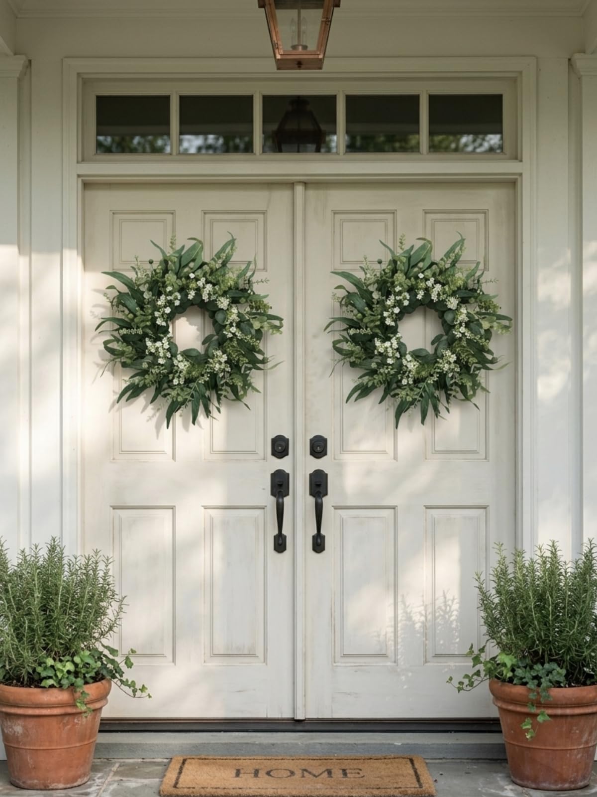 26" Eucalyptus Wreath for Front Door, Full Greenery Wreath with Baby’s Breath, Farmhouse Door Wreath, Year Round Spring Summer Wreath, Indoor Outdoor Home Decor