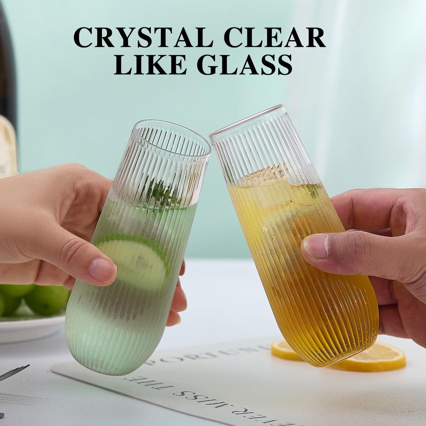 Lueumxc 48 Pack Ribbed Plastic Champagne Flutes, 9 Oz Stemless Disposable Clear Plastic Toasting Glasses Shatterproof Recyclable and BPA-Free Perfect For Wedding