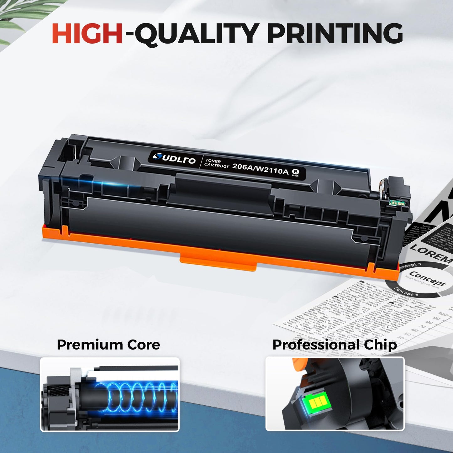 206A Toner Cartridges 4 Pack - M283cdw Toner Replacement for HP 206A HP 206X Toner Cartridges Work with HP Color Laserjet MFP M283fdw M283cdw M283fdn M282nw , Pro M255dw M283 | W2110A 206A Black
