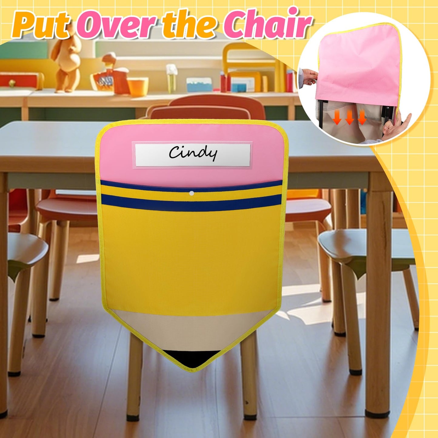 AKAIXI Chair Pockets for Classrooms Set of 24 Pencil Chairback Buddy Pocket for Kids 17 X 18 Inch Chair Organizer with Name Slot Seat Storage Pockets for Classroom Home, 24 Pcs White Card Paper