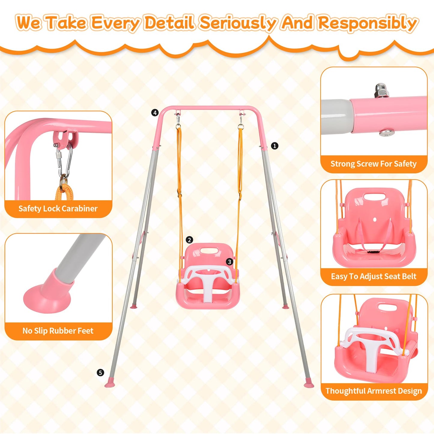 3-in-1 Toddler Swing, Foldable Indoor & Outdoor Baby Swing, Multifunctional Swings for Children 6 Months and Older, Easy to Assemble and Store for Backyard Play