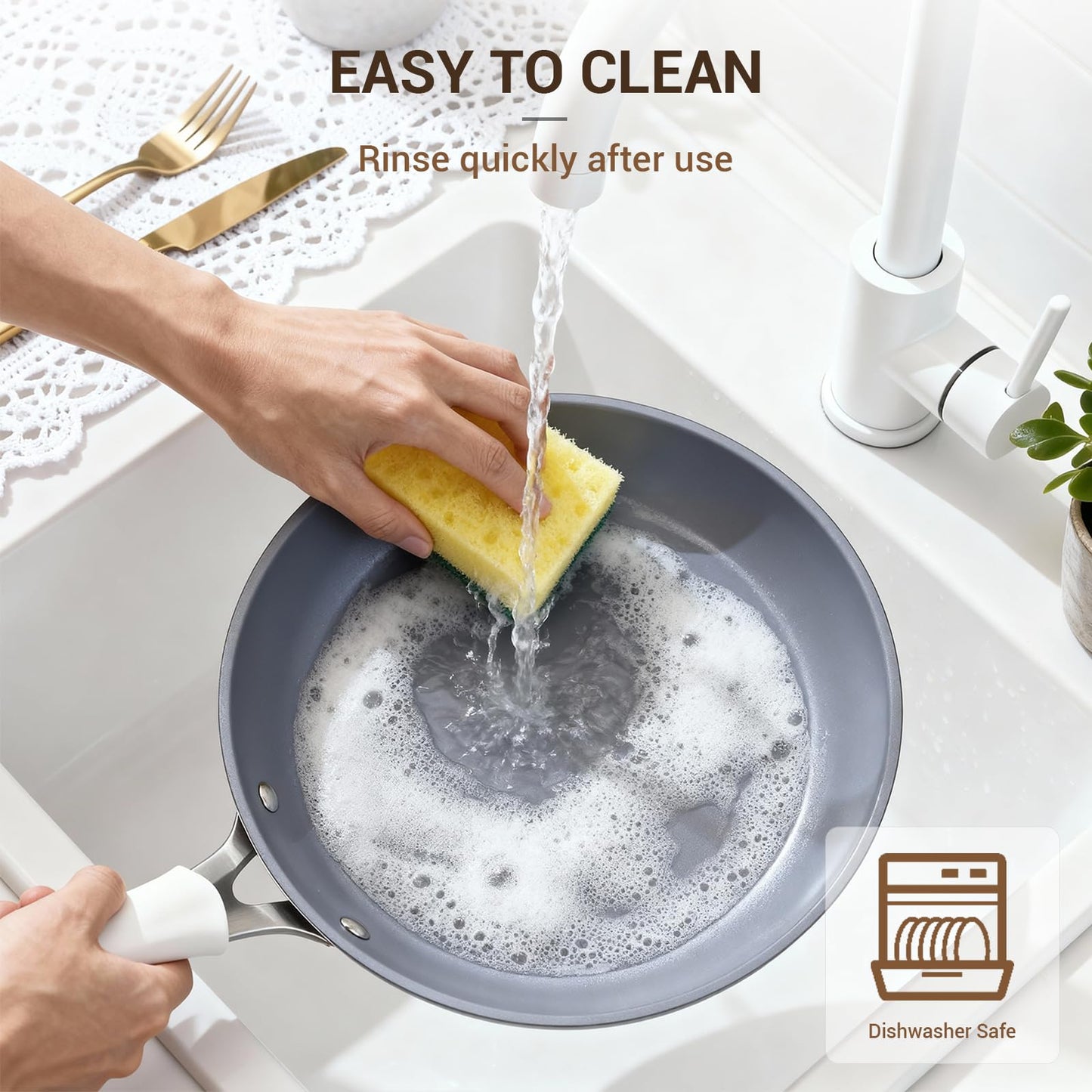 Ammeloo 15-Piece Ribbed Ceramic Cookware Set, Pots and Pans Set Non Stick, Induction Ready, Healthy Non Toxic Kitchen Cooking Set PFAS/PFOA/PTFE-Free, Silicone-wrapped Stay-Cool Handle