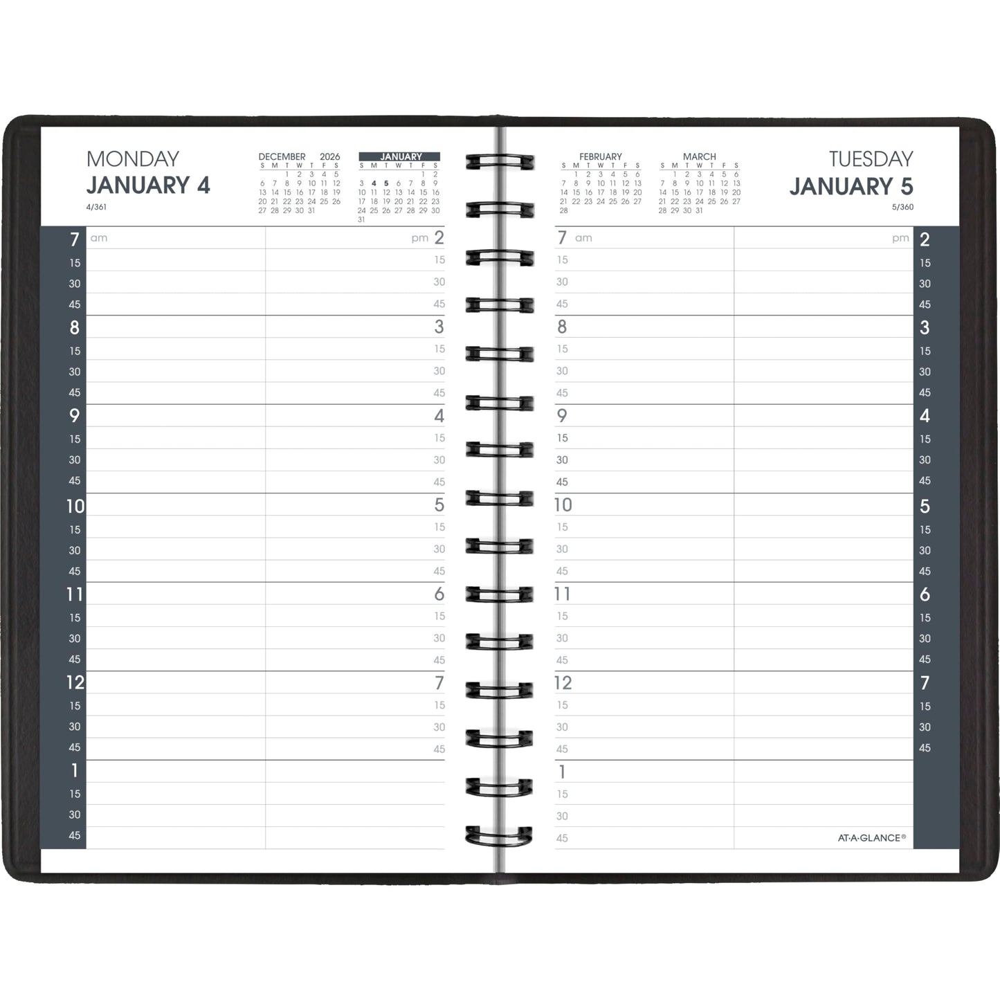 AT-A-GLANCE 2027 Appointment Book Planner, Daily, 5" x 8", Quarter-Hour, Black (708000527)