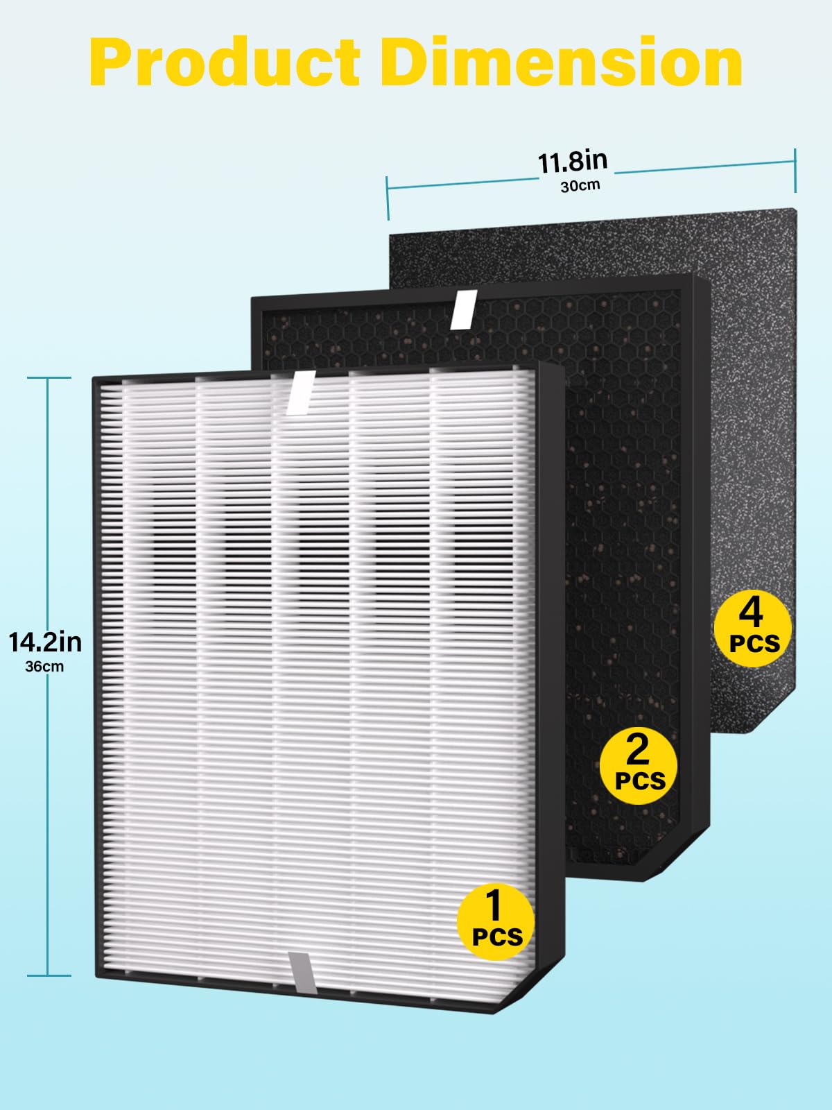 Oxyvera 2000 Replacement Filters Compatible with Air Doctor AD2000 & AD2000i Air Purifiers, Includes 1 Premium Filter, 2 Carbon Filters & 4 Pre-Filters, Compare to Part # ADF2001 ADF2002 ADF2003