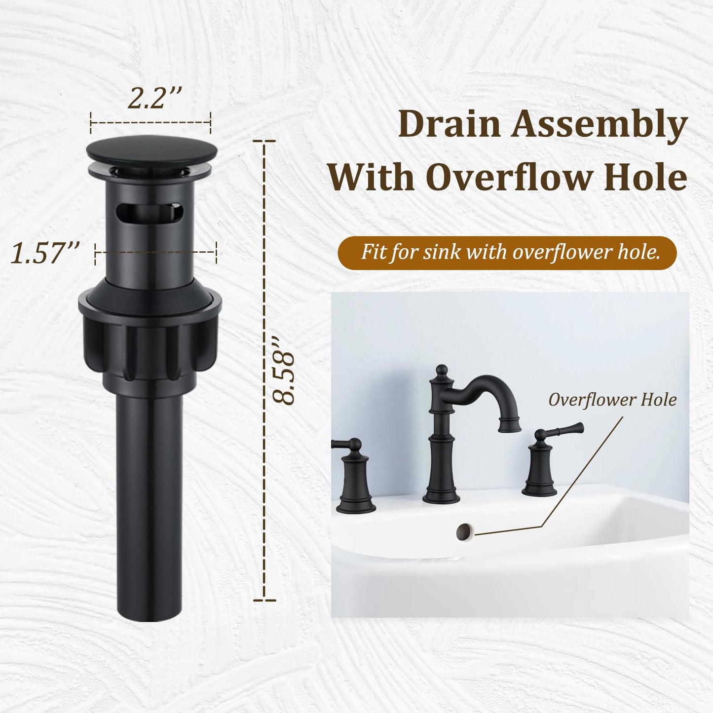 NAUKWAN Roman Bathroom Sink-Faucet 3-Holes, Matte Black Rotated Spout Vanity Basin Faucets 3 Holes 2 Handles 8 inches Widespread Deck Mount Brass Faucet for Sink with Overflow Pop Up Drain NL2204-BK