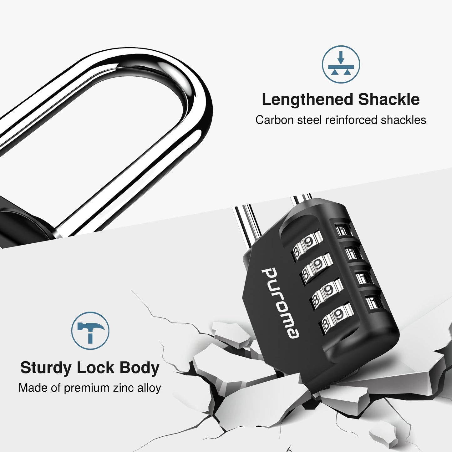 Puroma 10 Pack 2.6 Inch Long Shackle Combination Lock 4 Digit Outdoor Waterproof Padlock for School Gym Locker, Sports Locker, Fence, Gate, Toolbox, Case, Hasp Storage (Black)