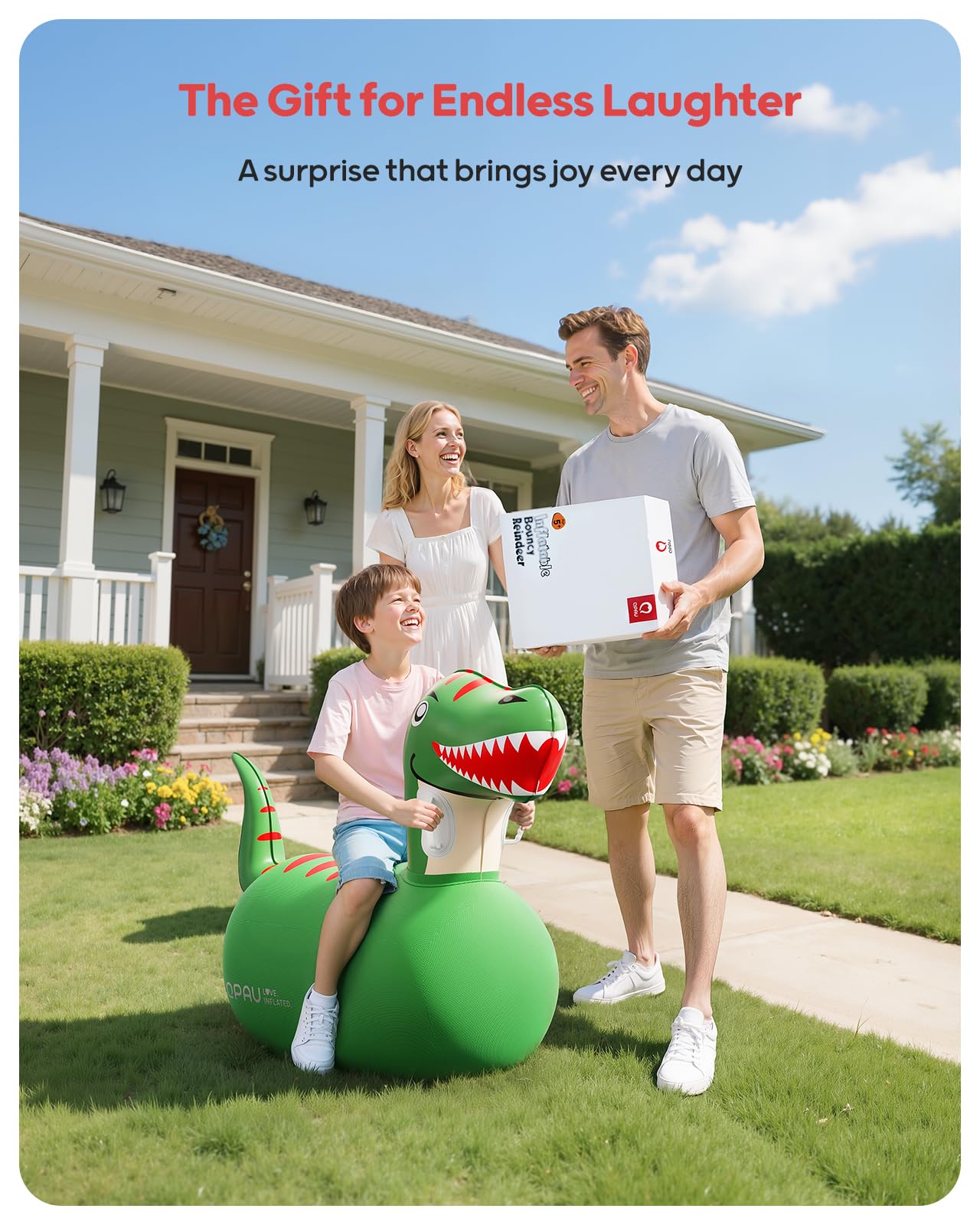 QPAU Inflatable Bouncy Dinosaur 2 PCS with Hand Pump, Heavy Duty Giant Bouncy Pal, 220lbs Load Capacity, Bouncy Animal Hopper Toy, Indoor Outdoor Hopping Horse for Girls Boys Ages 5+
