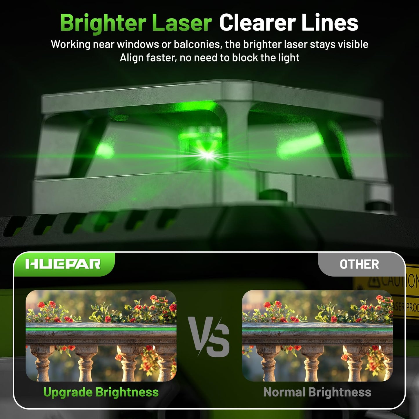 Huepar Laser Level with Digital Angle Screen, 3 x 360° Self Leveling High Brightness 12 Green Cross Line Laser for Construction and Picture Hanging, 4000 mAh Rechargeable Battery & Hard Carry Case