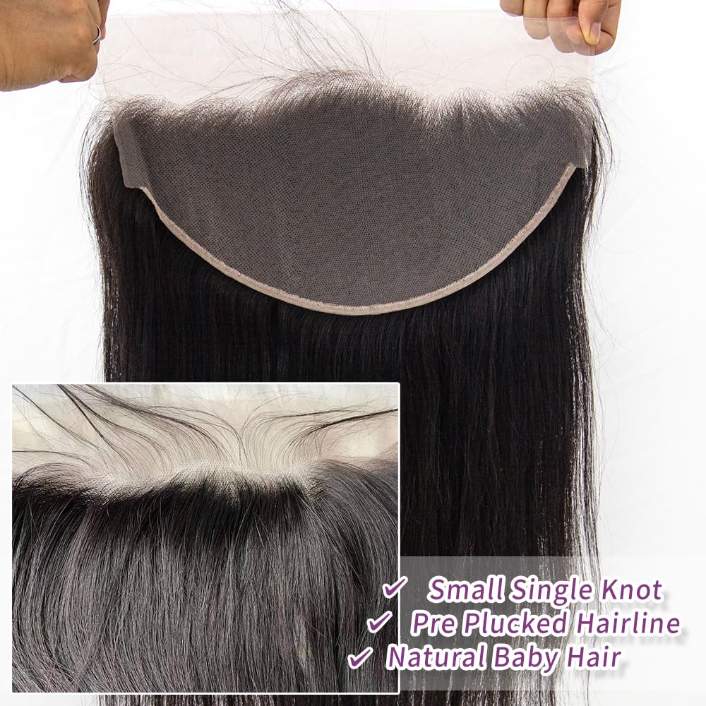 Topnormantic 13x6 Lace Frontal, Single Knots Swiss Lace Frontal 12A Brazilian Virgin Hair Ear To Ear Lace Frontal Closure Pre Plucked with Baby Hair Soft Straight Hair Frontal Free Part 12 Inch