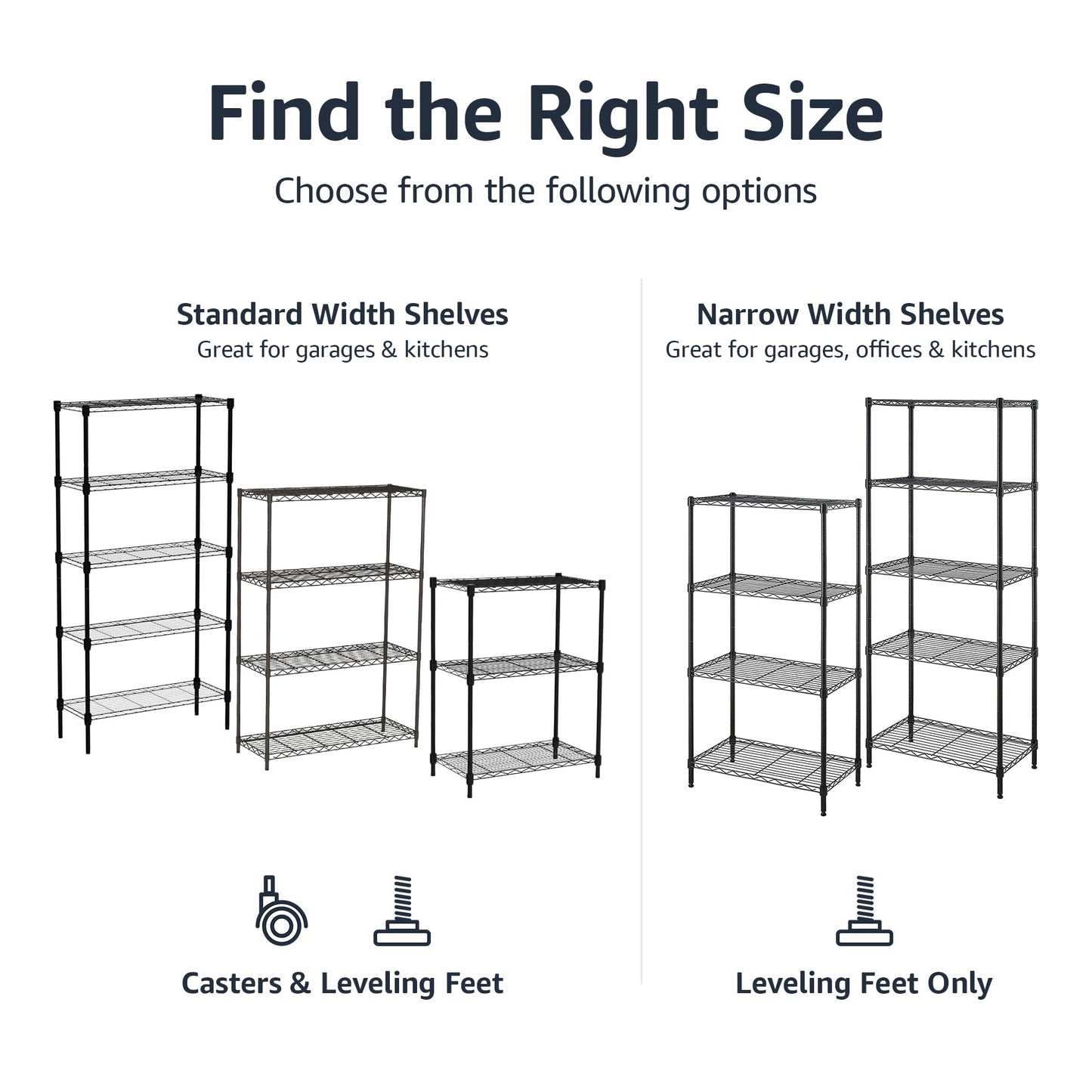 Amazon Basics 3-Shelf Adjustable, Heavy Duty Storage Shelving Unit on 2'' PP Plastic Wheel Casters, Metal Organizer Wire Rack, 23.2" L x 13.4" W x 32.75" H, Black