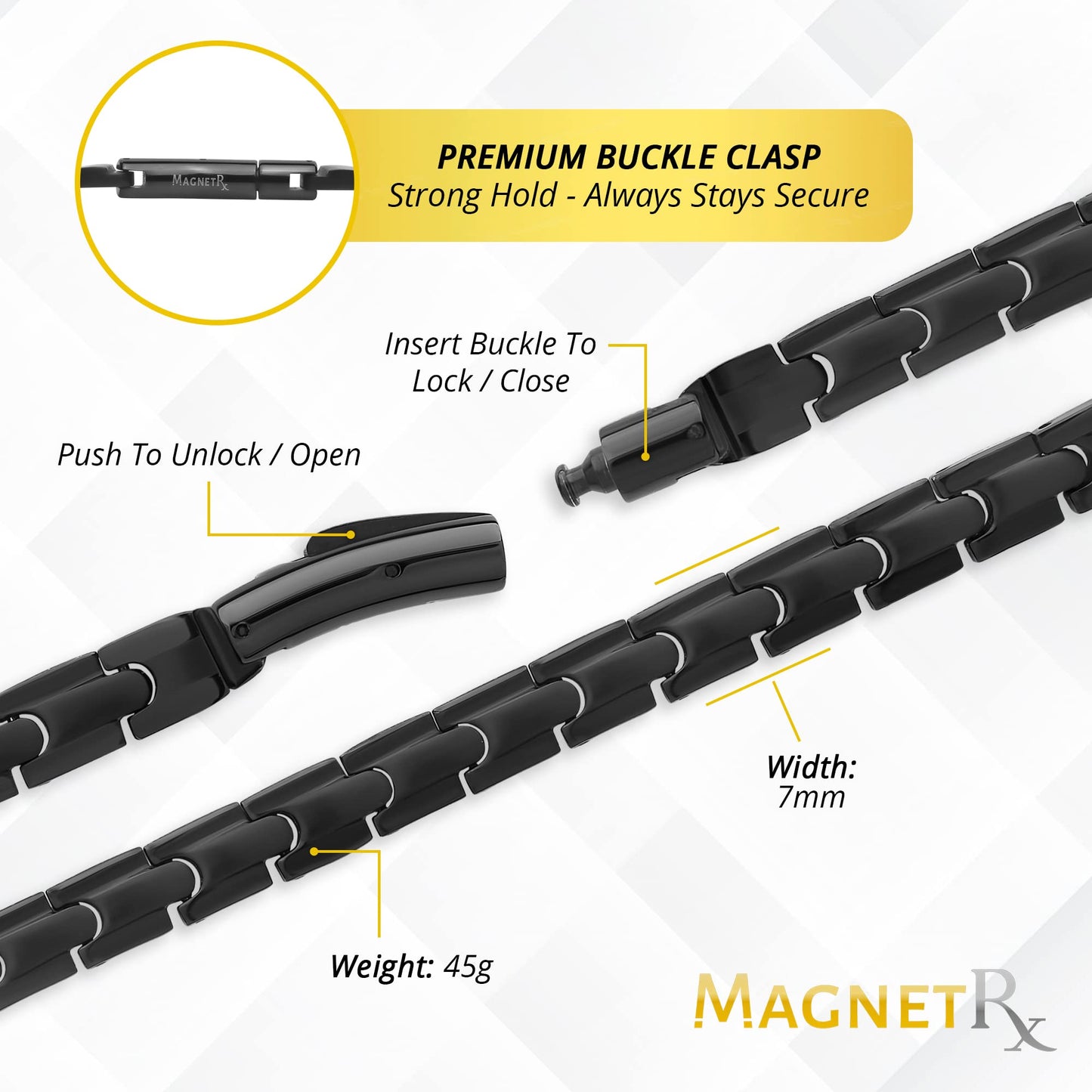 MagnetRX® Titanium Magnetic Necklace – Ultra Strength Magnetic Necklaces for Men & Women – Effective Titanium Necklace with 62 Magnets (Black, 21.5 Inches)
