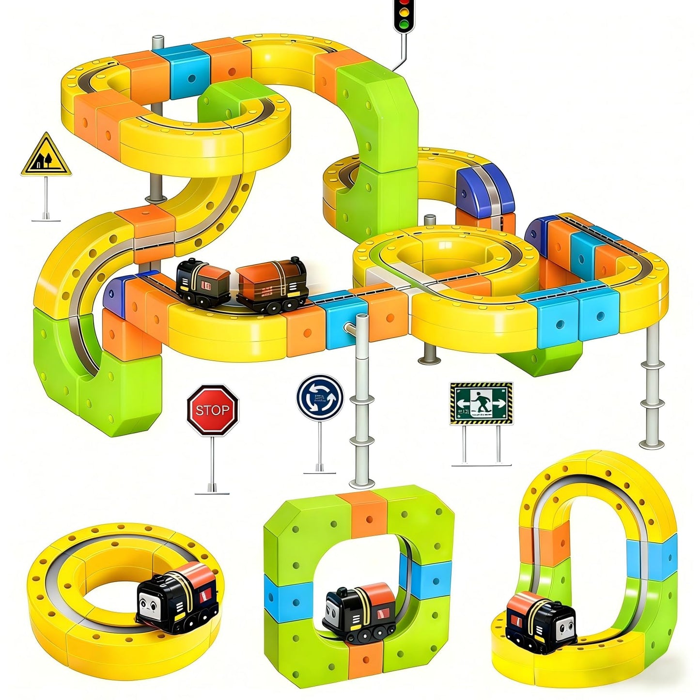 Electric 3D Magnetic Train Set with Flexible Gravity-Defying Track