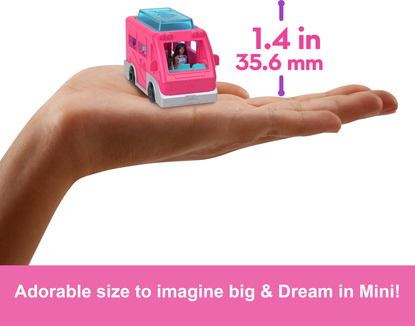Barbie Mini Barbie Land 4-Pack Doll & Toy Vehicle Set with 4 1.5-inch Barbie Dolls & 4 Iconic Toy Vehicles with Color-Change Surprise