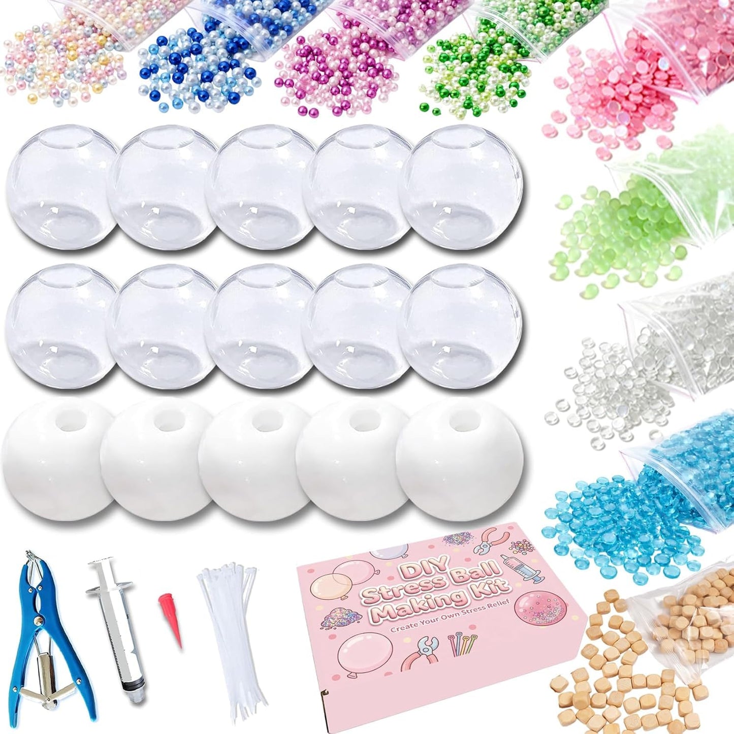 DIY Stress Ball Making Kit, Squishy Make Kit with 15 TPR Ball Skins, 9 Types of Fillers, Air Pump, Vacuum Tool, Plugs & Cable Ties, Make Your Own Squishies for ASMR Anxiety Relief Sensory Fidget Toys