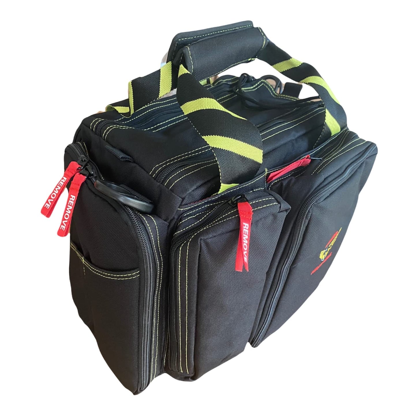 F-22 Aeronavale Aerovolution Pilot Flight Bag, Multiple Pouches, Waterproof Nylon, Shooting Bag, Integrated Glasses Case, Top Gun Bag Black/Yellow/Red, Black, Yellow and Red, Modern