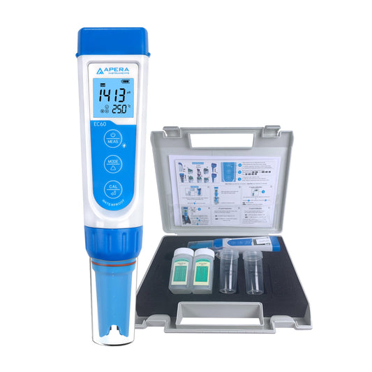 Apera Instruments, LLC-AI314 Premium Series EC60 Waterproof Conductivity Pocket Tester Kit, ±1% F.S Accuracy, Easy Switch of EC/TDS/Salinity, Replaceable Probe