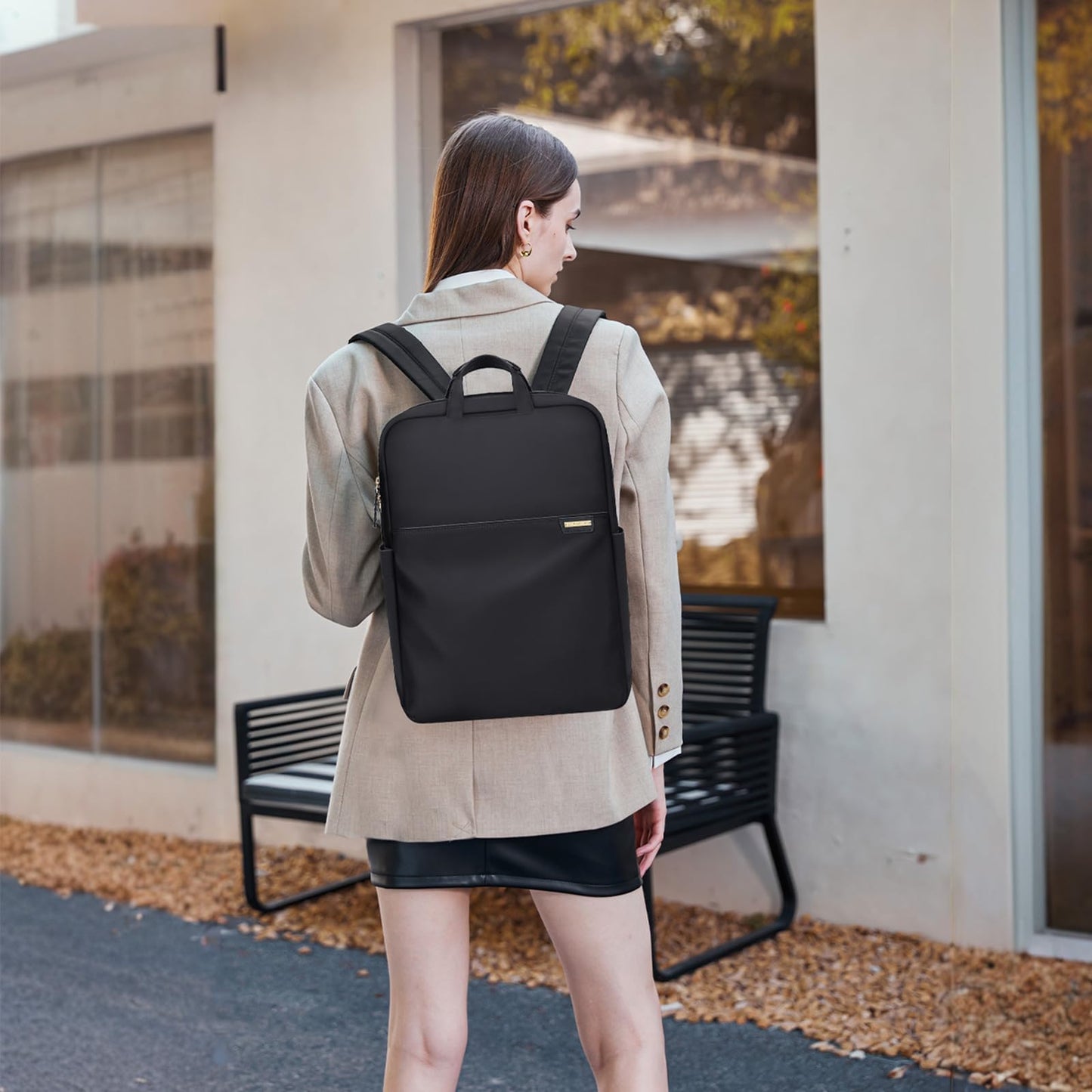 GOLF QUALITY Slim Laptop Backpack for Women, Lightweight Business Backpack for Women Computer Bag Purse for Commuting, Fit 16 Inch, Black