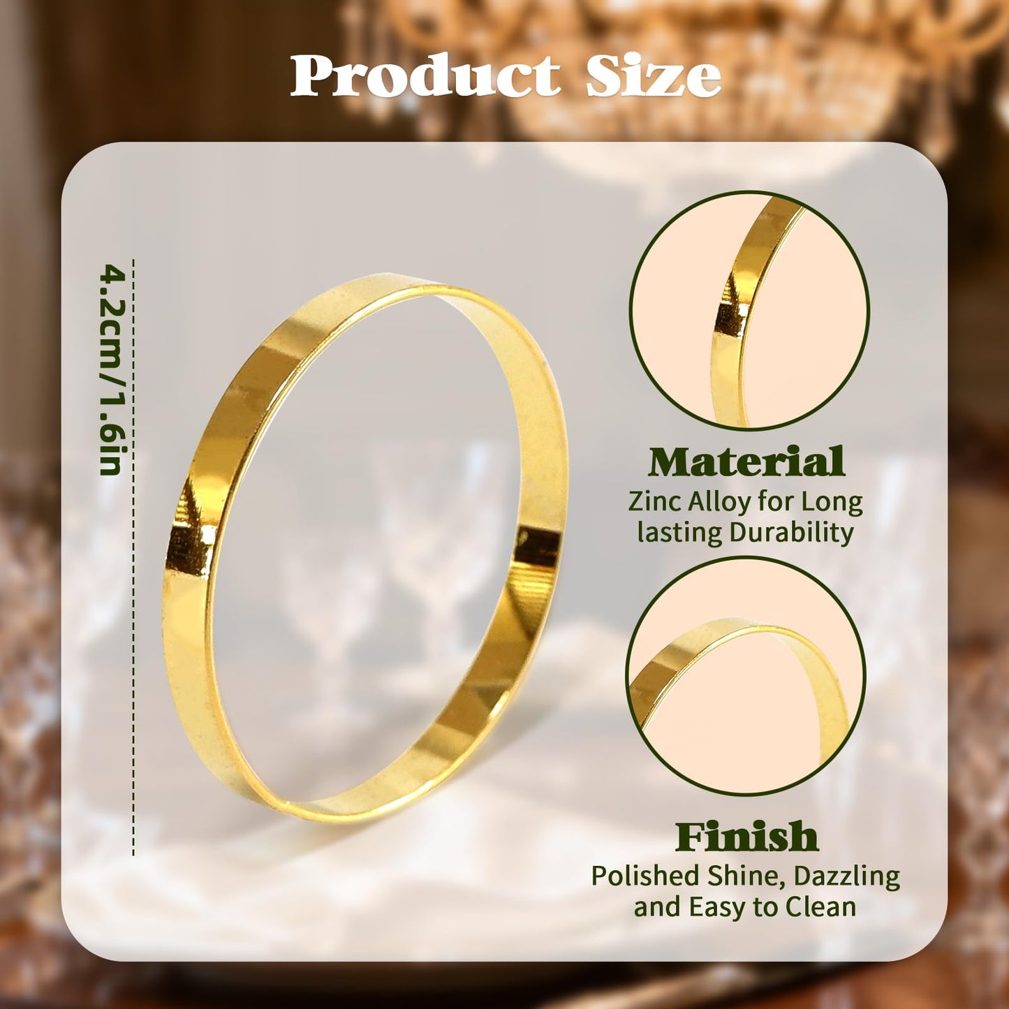 200 Pcs Gold Napkin Rings Bulk, Exquisite Round Napkin Ring Buckles, Suitable for Family Dinners, Weddings, Holiday Parties