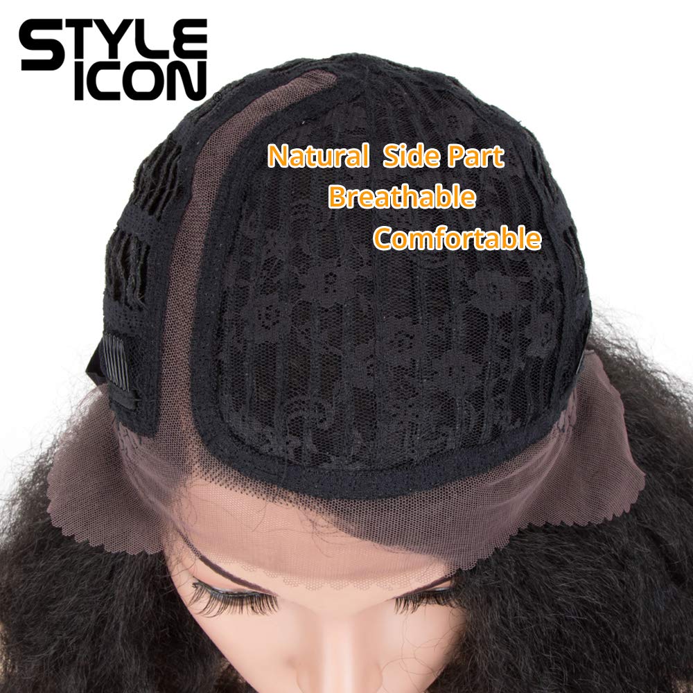 Style Icon 14" Afro Wigs Short Curly Wigs for Black Women Lace Front Side Part Synthetic Wigs (14 Inches, 1B)
