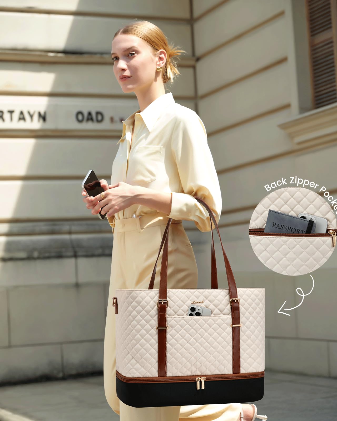 LOVEVOOK Lunch Tote Bag for Women, 15.6 Inch Laptop Work Bag With Lunch Compartment & Large Cup Holder, Lightweight Work Briefcase for Travel, Bussiness, Teacher