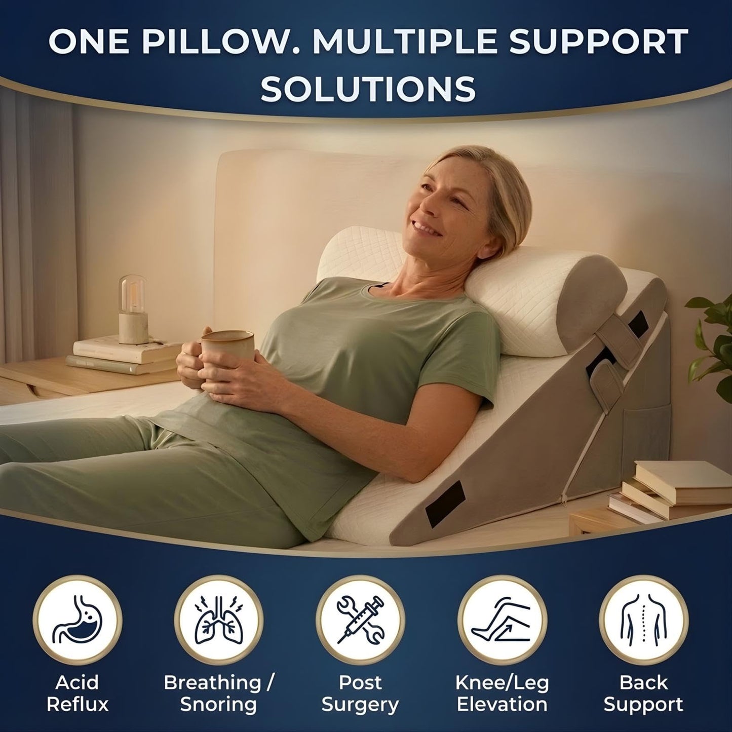 10-in-1 Adjustable Design 3PCS Wedge Pillow for Sleep Apnea, Wedge Pillow for Acid Reflux Relief, Orthopedic Headboard Bed Wedge Pillow for Sleeping, Neck & Back Support for Snoring and Reading
