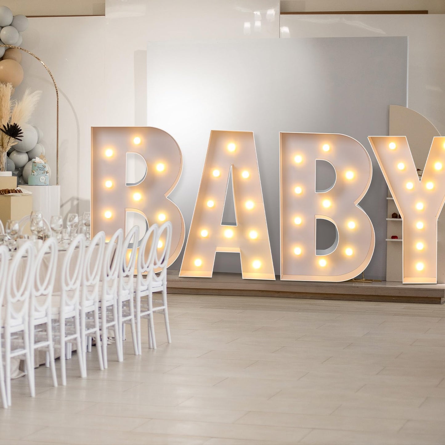 Retisee 3.3 Feet Marquee Letter Lights Baby Light Up Sign With String for Shower Birthday Party Supplies - Mosaic Balloons Frame Decoration Set