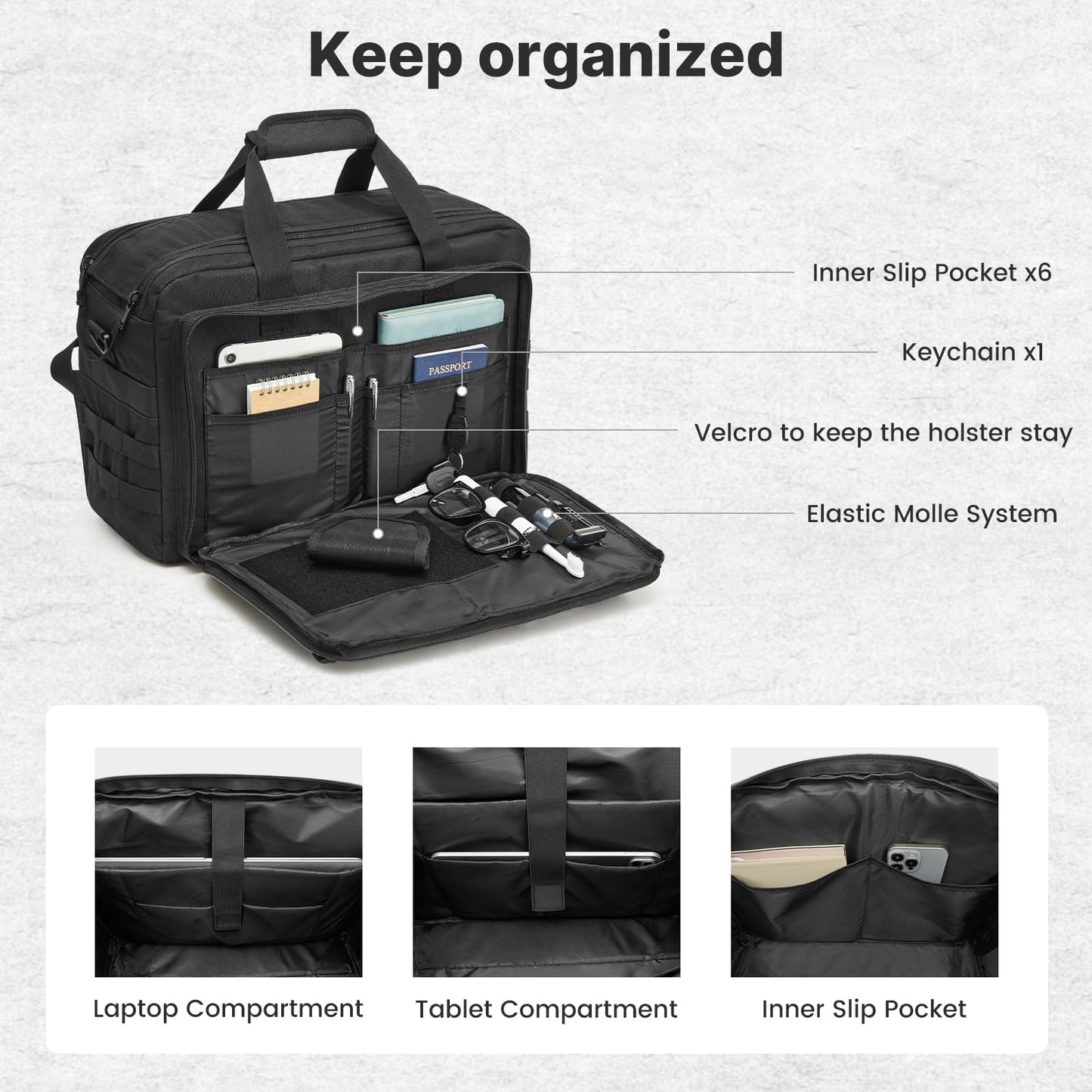G4Free 17.3 Inch Laptop Messenger Bag for Men, 3-in-1 Backpack for Travel Work Weekender, Large Tactical Shoulder Bag (Black)