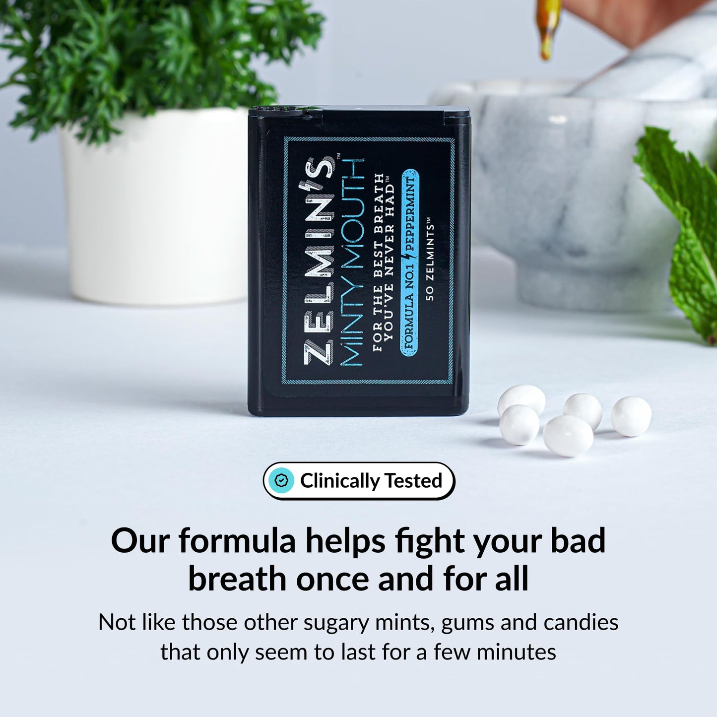Zelmin's Minty Mouth Breath Freshener - (5 Pack) Long Lasting Bad Breath Treatment for Adults, Instant Freshness Helps with Dry Mouth, Natural Breath Mints for Travel, Alcohol-Free, Keto, Gluten-Free
