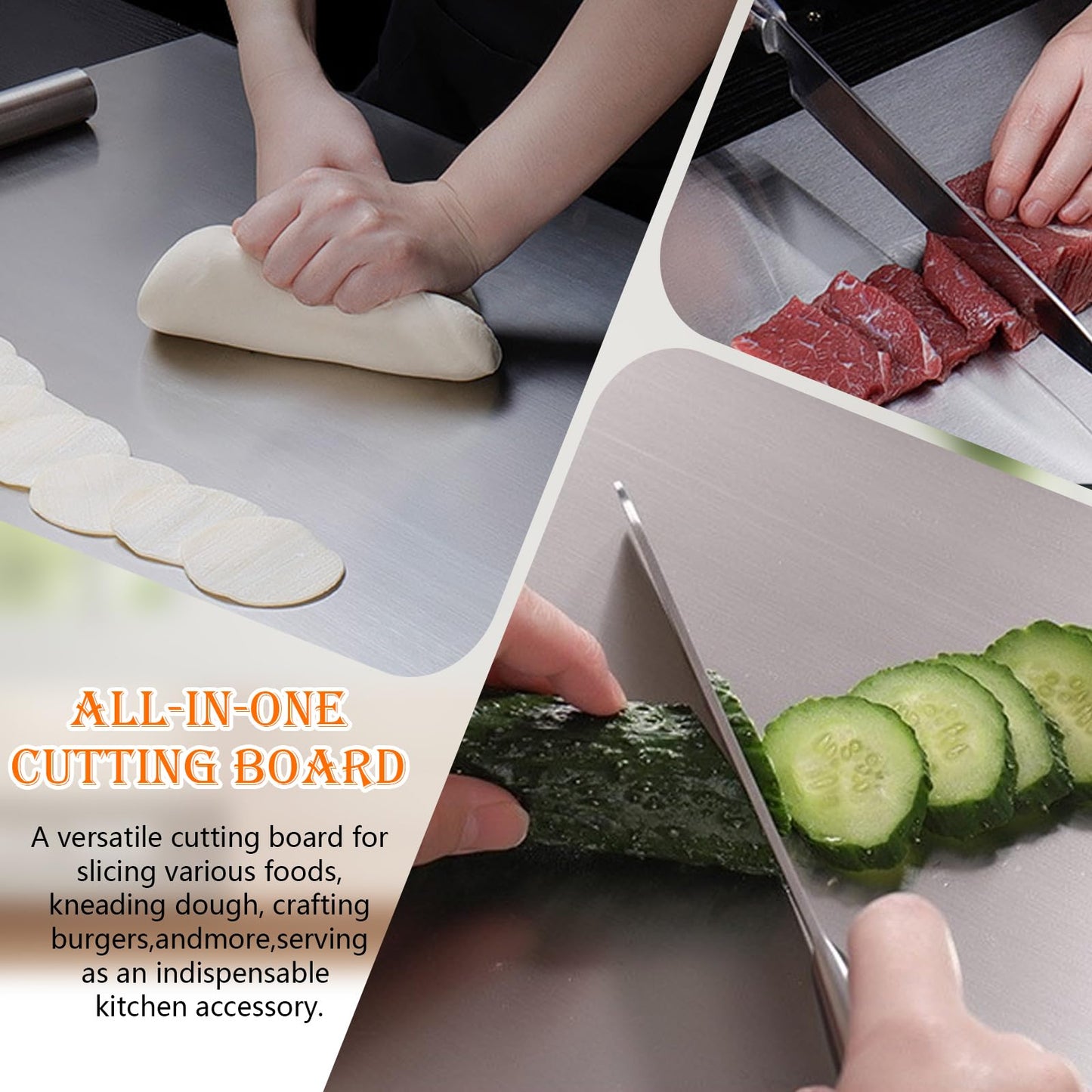 HUAKENER Large Stainless Steel Cutting Boards for Kitchen, Cutting Board with Counter Lip, Cutting Board with Silicone Mat for Meat, Fruits, Vegetables, Bread (19.7 x 15.7 Inch)