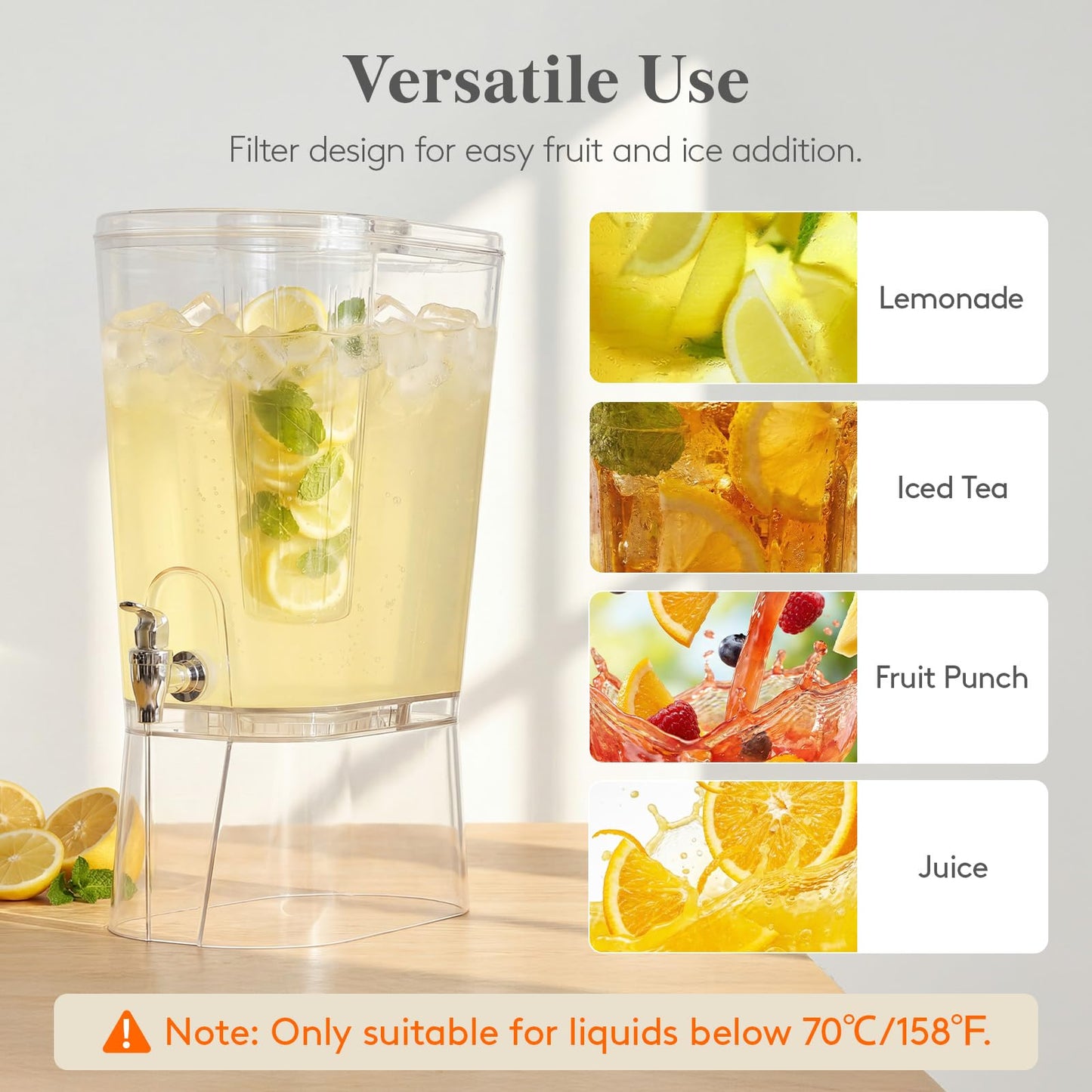 Lifewit 2 Gallon Drink Dispenser for Parties, Large Plastic Beverage Container with Fruit Infuser & Leak-Proof Spigot, BPA Free Water Pitcher for Juice/Tea/Lemonade - Ideal for Bar & Outdoor