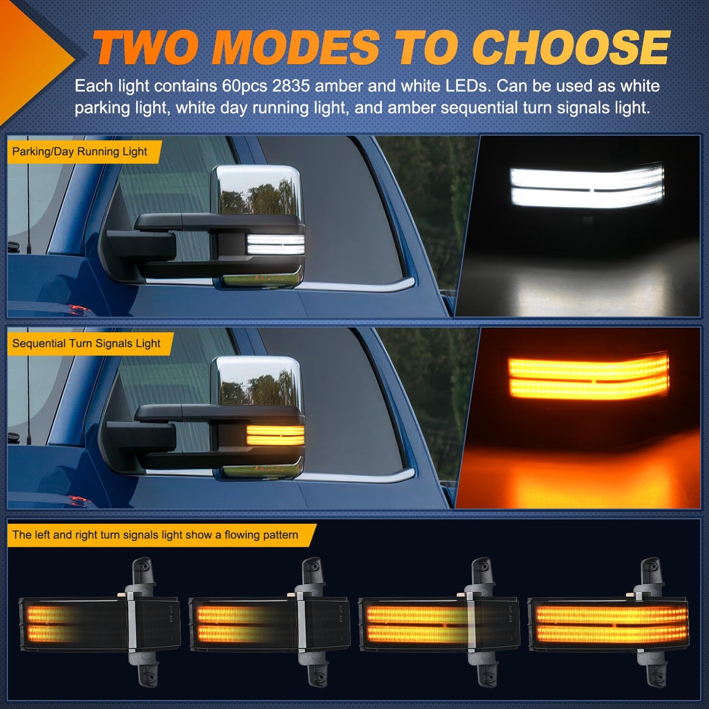 Nilight Side Mirror Marker Light Switchback Amber Turn Signals White Parking Lights Smoked Lens Plug and Play Compatible With 2016-2019 Chevy Silverado GMC Sierra 1500 2500HD 3500HD
