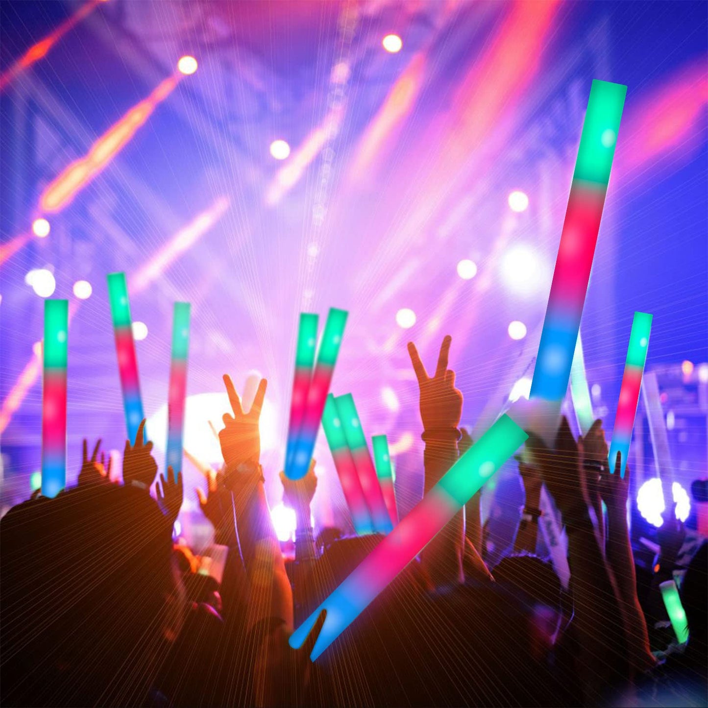 SHQDD 44 PCS Foam Glow Sticks Bulk With 3 Modes Colorful Flashing, Light Up Sticks, Glow in Dark Party Supplies for Wedding, Raves, Halloween, 4th of July