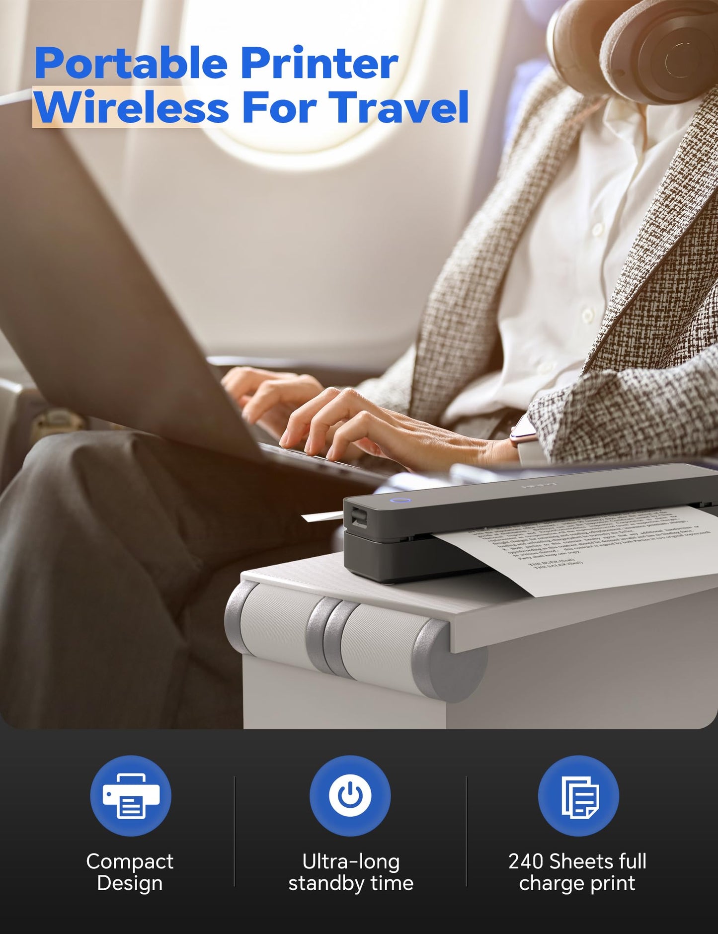iDPRT MT610Pro Portable Thermal Printer, 300DPI HD Mobile-Travel-Printers, Inkless-Wireless-Small-Printer for Home Use, Office, Vehicles, Bluetooth Printers Supports 8.5" x 11" US Letter&A4&A5, Black