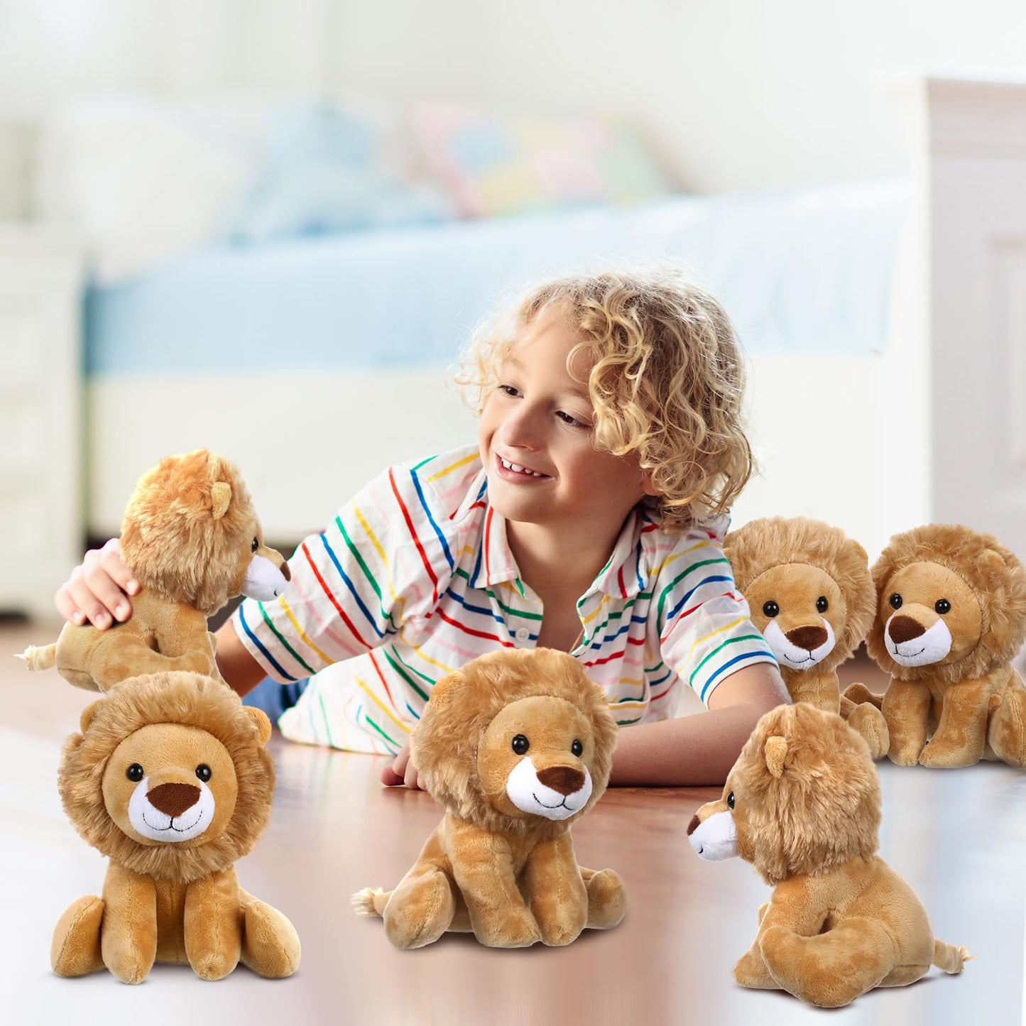 VercanMonth 12 Pieces Lion Plush Set 6 Inches Cuddly Lion Stuffed Animal Soft Cuddly Plushie for Boys Girls Birthday Favors Gifts Forest Party Decor