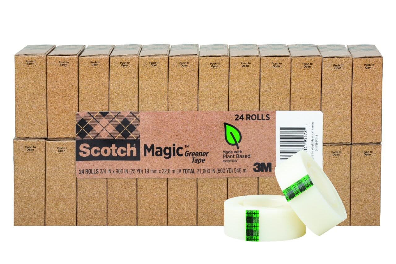Scotch Magic Greener Tape, Invisible Tape for Fixing Paper, Office Supplies and Back to School Supplies, 0.75 in .x 900 in., 24 Rolls