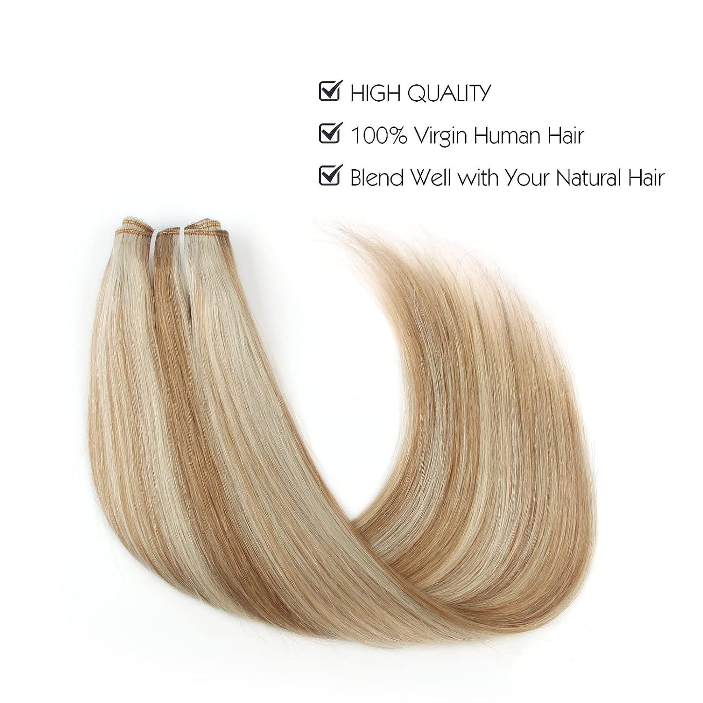 Sassina Invisible Wire Hair Extensions Real Human Hair with Transparent Wire Adjustable Size Secure Clips Natural Straight Secret Miracle Hairpiece, Highlight P8-60 16 Inch 80 Gram