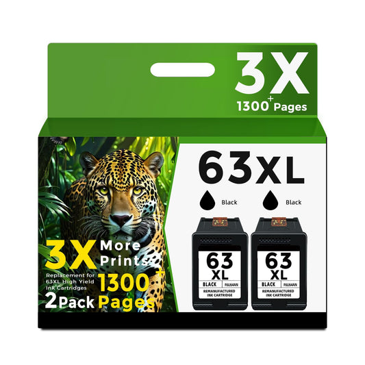 63XL Black Ink Cartridge Replacement for HP 63 XL 63XL BK Ink Work with 3830 4650 4652 4655 5200 5252 5255 5258 4520 4512 1112 2132 3630 3632 Printers （2-Pack High Yield Cartridge）