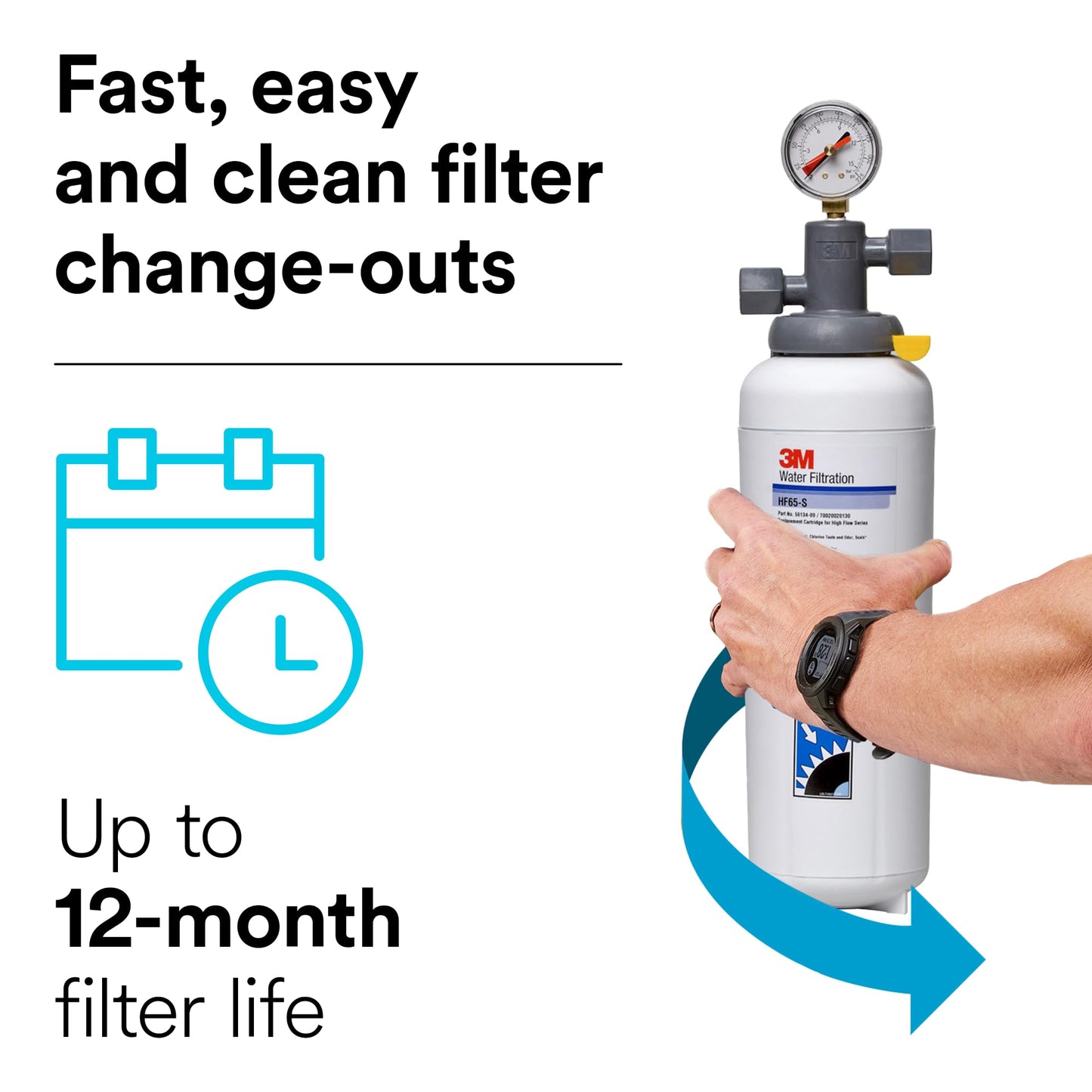 3M HF65-S Water Filtration Replacement Cartridge for Ice Series ICE165-S and ICE265-S, 5613409