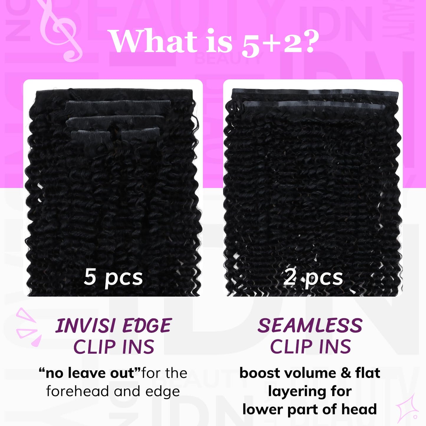 IDN BEAUTY 5+2 Invisi Edge Seamless Clip in Hair Extensions Human Hair Combo Pack, Kinky Curly 18 Inch 110g 5pcs invisible Edge and 2pcs Seamless Clip ins for Black Women Natural Black No Leave Out