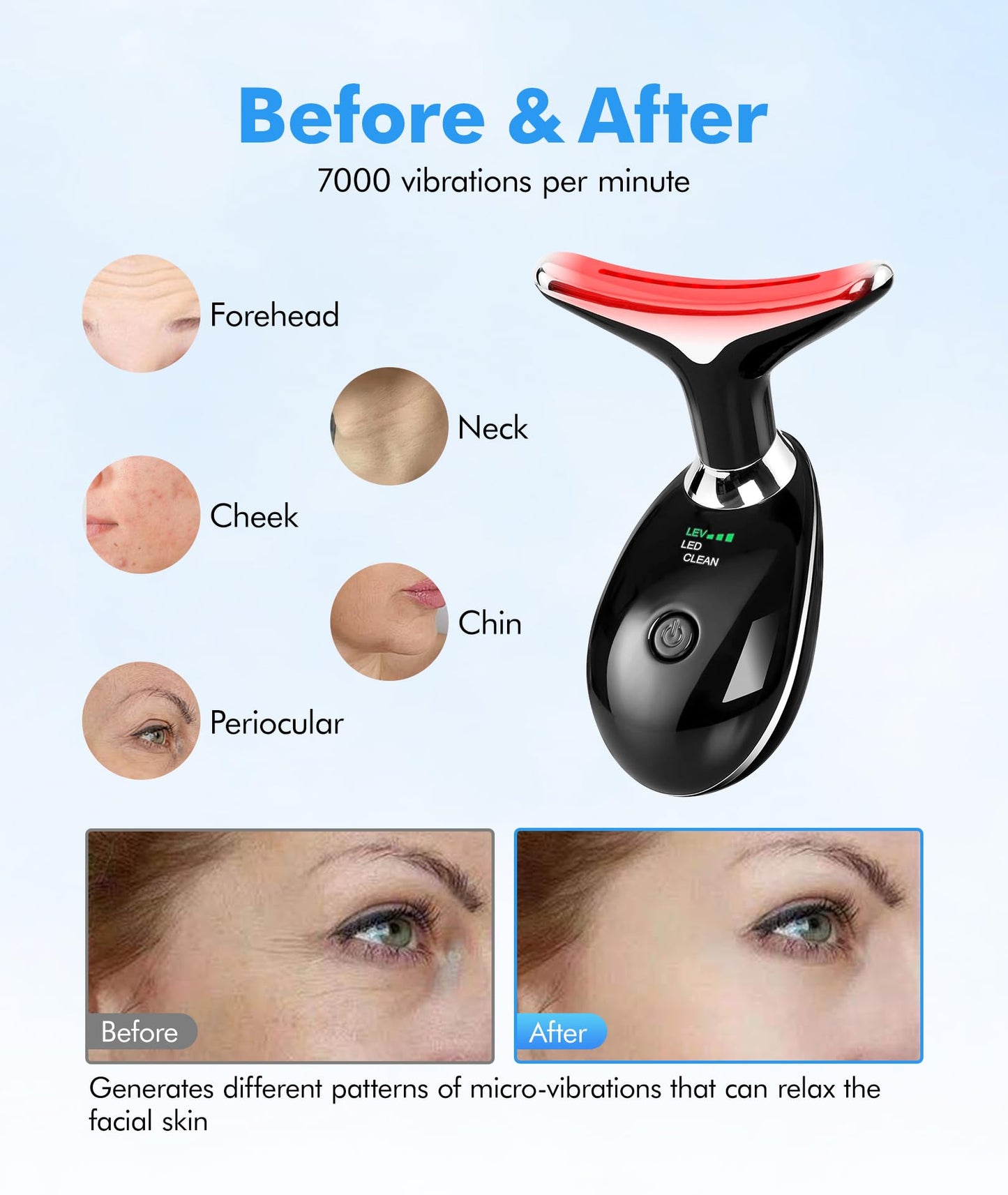 SDKWDH Red-Light-Therapy-for-Face-and-Neck, 7 Color Face Massager Tool for Wrinkles, Double Chin, Vibrating Facial Massager with Thermals for Skin Care, Glossy Black