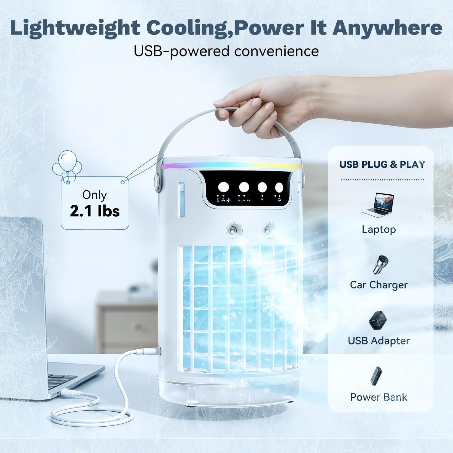 Portable Air Conditioners, AC Fan Mini Evaporative Air Cooler 1200ML with Ice Cooling Mist Personal Air Conditioner Quiet for Bedroom, Home Office Desk, Nightstand