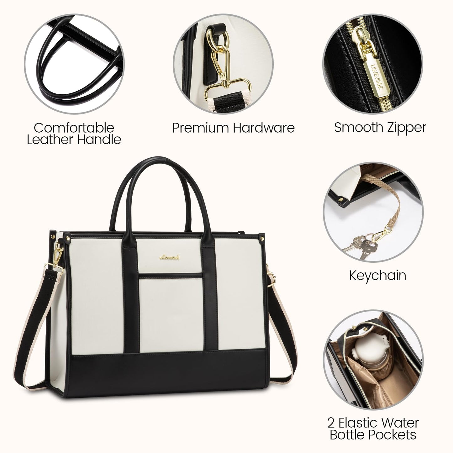 LOVEVOOK Laptop Tote Bags for Women Work Bag 15.6 inch Large Professional Teacher Purse Lightweight Computer Bag Briefcase Business Office, Beige-black