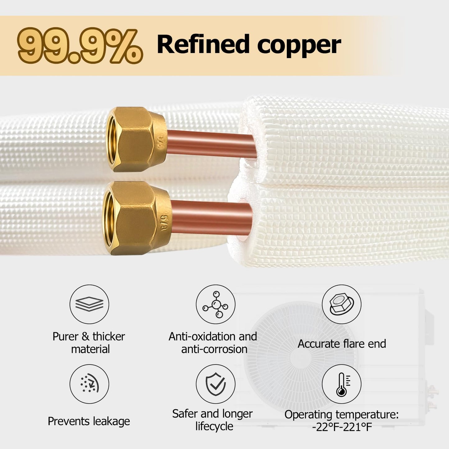 RUNZEG 10FT Mini Split Line Set 1/4" & 3/8" O.D Copper Pipes Tubing with Nuts & Installation Kit, 3/8" White Thickened PE Insulation Coil for Air Conditioning or Heating Pump Equipment & HVAC
